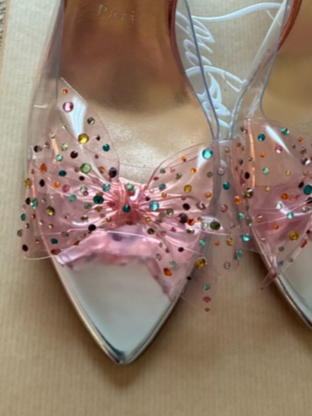 Christian Louboutin AquaStrass PVC Pink Crystal Bow Mules SIZE 7.5/39 (see note) - Picture 5 of 16